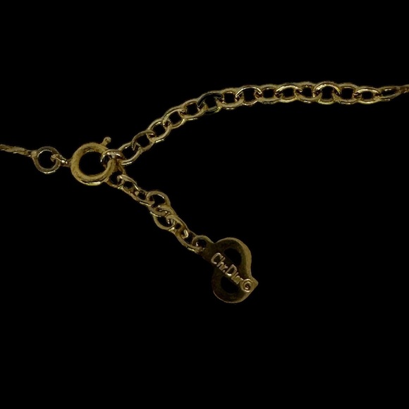 SOLD DIOR RARE VINTAGE GOLD RHINESTONE MINI CD LOGO CHARM ADJUSTABLE NECKLACE - Picture 4 of 15